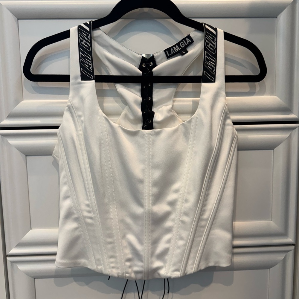 I.AM.GIA White Bustier Tank Top with Cut Out Design